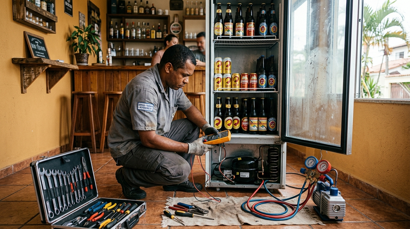Substituição de termostato de cervejeira em serviço técnico em Betim‑MG